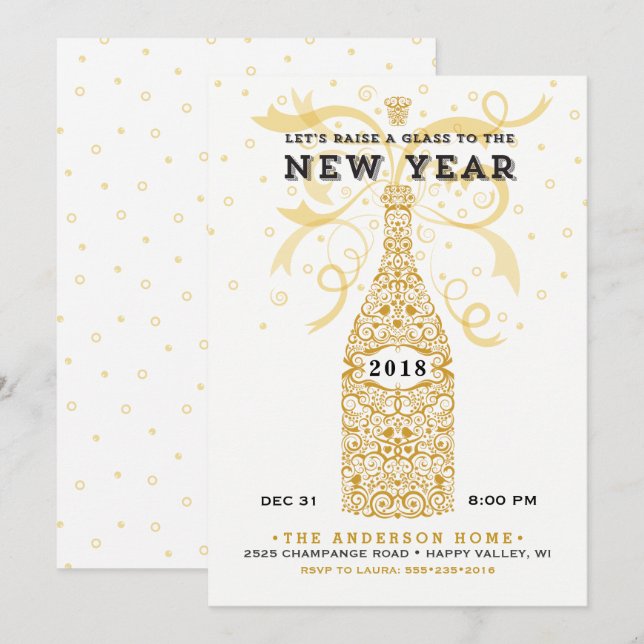 Elegante neue Party Einladung 2018 (Vorne/Hinten)