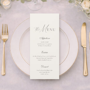 Elegante neutrale beige gestreifte Hochzeits-Speis Menükarte