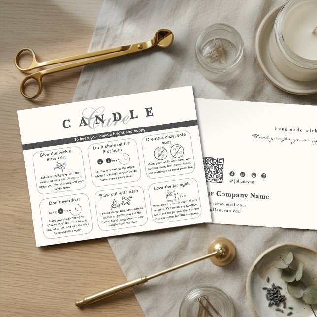 Elegante neutrale Beige-Kerzenpflegehinweise Dankeskarte (Elegant Neutral Beige Candle Care Instruction Thank You Card)