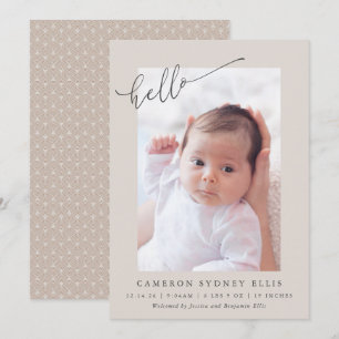 Elegante neutrale beige minimalistische Hello-Foto Ankündigung