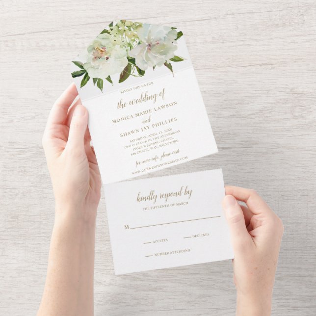 Elegante, neutrale Blütenblütenhochzeit All In One Einladung (Abreißen)