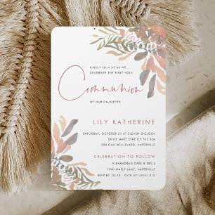 Elegante neutrale Boho Floral Erste Heilige Kommun Einladung
