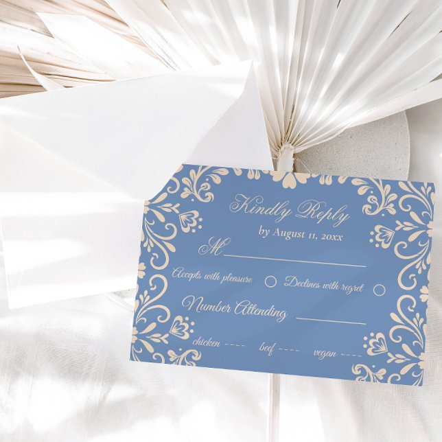 Elegante, neutrale, dumme blaue Hochzeit RSVP Karte (Von Creator hochgeladen)