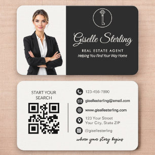 Elegante neutrale Foto-Immobilienmakler-QR-Code Visitenkarte
