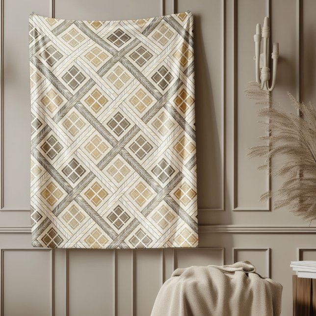 Elegante, neutrale geometrische Elfenbeinbraun Fleecedecke (Elegant Neutral Geometric Ivory Brown Tones Fleece Blanket)