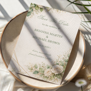 Elegante neutrale grüne Floral Save The Date