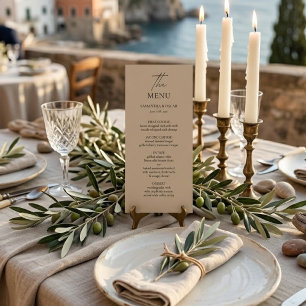 Elegante neutrale Hochzeitsmenükarte   Minimalisti Menükarte