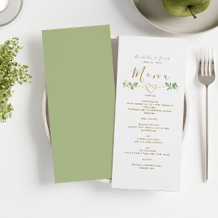 Elegante neutrale Hochzeitsmenükarte mit Grün Menükarte