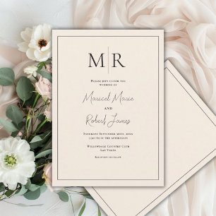Elegante neutrale Leinen-Monogramm-Moderne Hochzei Einladung