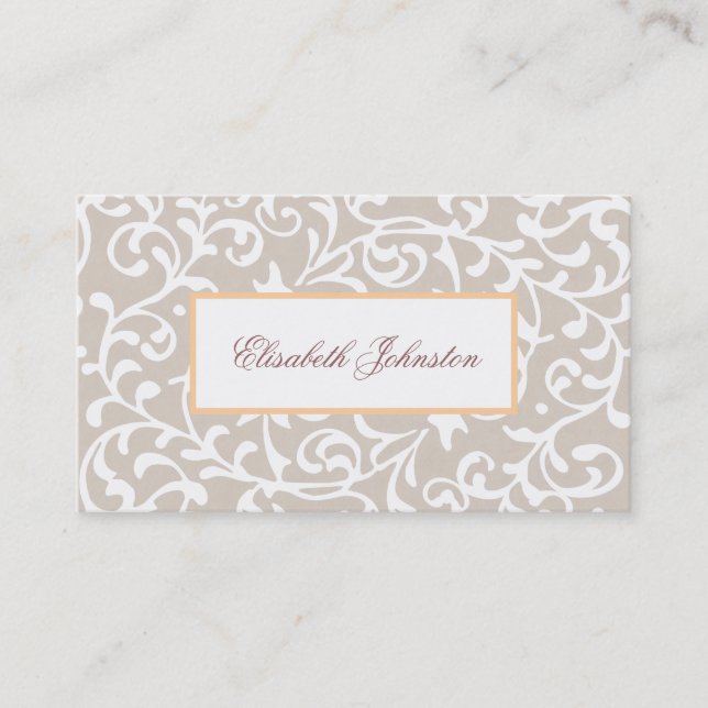Elegante neutrale Tone Damask Feminine Floral Visitenkarte (Vorderseite)
