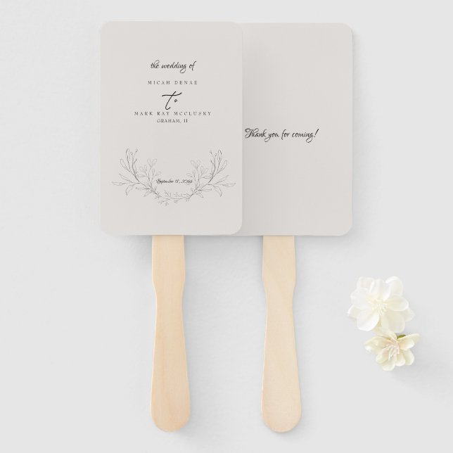 Elegante, neutrale, von Hand Gezeichnet Foliage-Ho Fächer (Vorne und Hinten)