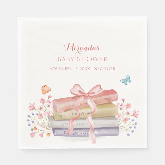 Elegante New Chapter Floral Bow Book Baby Shower Serviette (Vorderseite)