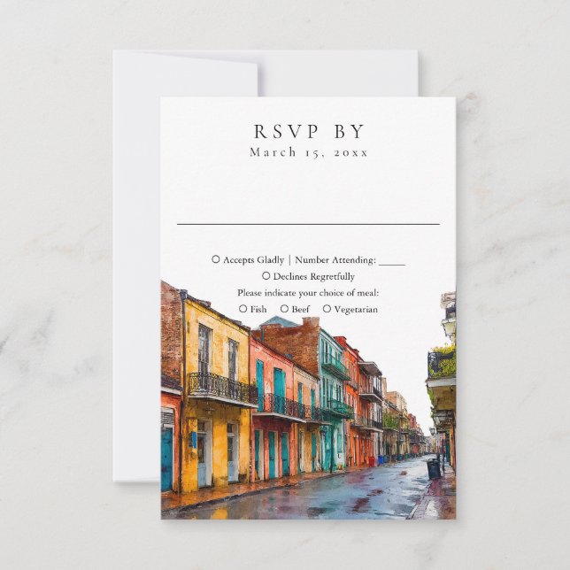 Elegante New-Orleans-Aquarell-Hochzeit RSVP Karte (Vorderseite)