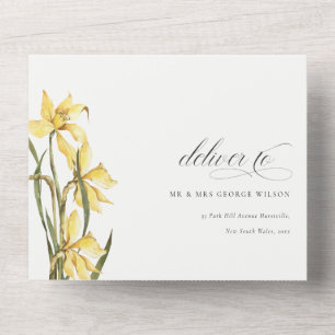 Elegante Niedlich-gelbe Daffodil-Blütenhochzeit All In One Einladung