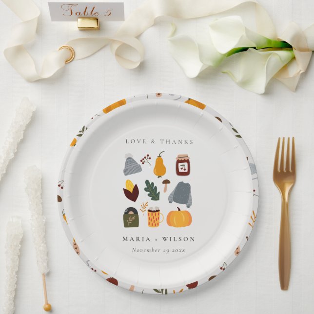Elegante Niedlich warme, gemütliche Herbsthochzeit Pappteller (Hochzeit)
