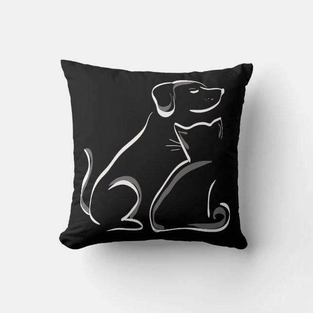 Elegante niedliche beste Freunde Katze und Hund Kissen (Vorderseite)