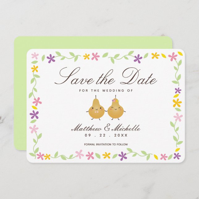Elegante Niedliche Hochzeit mit Blumen & Perfect P Save The Date (Vorne/Hinten)