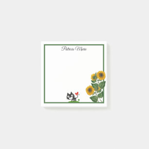 Elegante Niedliche Katze und gelbe Sonnenblumen Pe Post-it Klebezettel