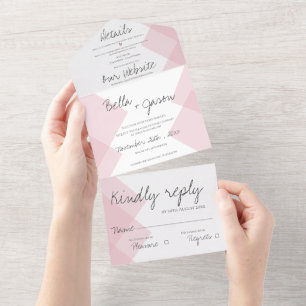 Elegante Niedliche Pastellrosa-Monogramm-Hochzeit All In One Einladung