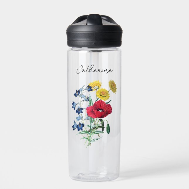 Elegante Niedliche Poppy Bluebells Daisy Blume Nam Trinkflasche (Vorderseite)