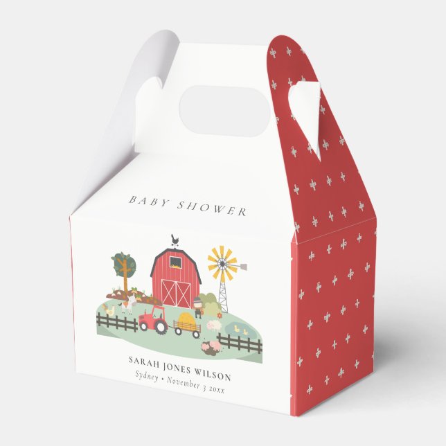 Elegante Niedliche Red Barnyard Farm Animal Baby S Geschenkschachtel (Vorderseite)