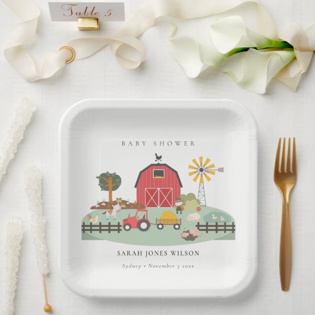 Elegante Niedliche Red Barnyard Farm Animal Baby S Pappteller (Hochzeit)