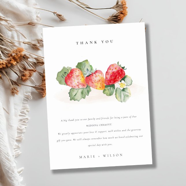 Elegante Niedliche Red Strawberry Leafy Foliage We Dankeskarte (Von Creator hochgeladen)