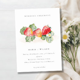 Elegante Niedliche Red Strawberry Leafy Foliage We Einladung