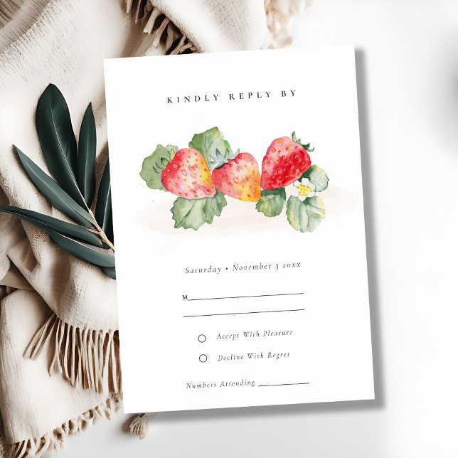 Elegante Niedliche Red Strawberry Leafy Foliage We RSVP Karte (Von Creator hochgeladen)