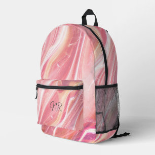 Elegante Niedliche Rosa Pfirsichmor Monogramm hinz Bedruckter Rucksack