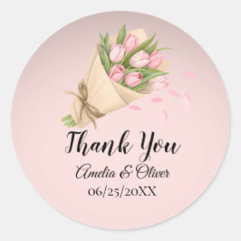 Elegante Niedliche Rosa Tulips Bouquet Wedding Runder Aufkleber