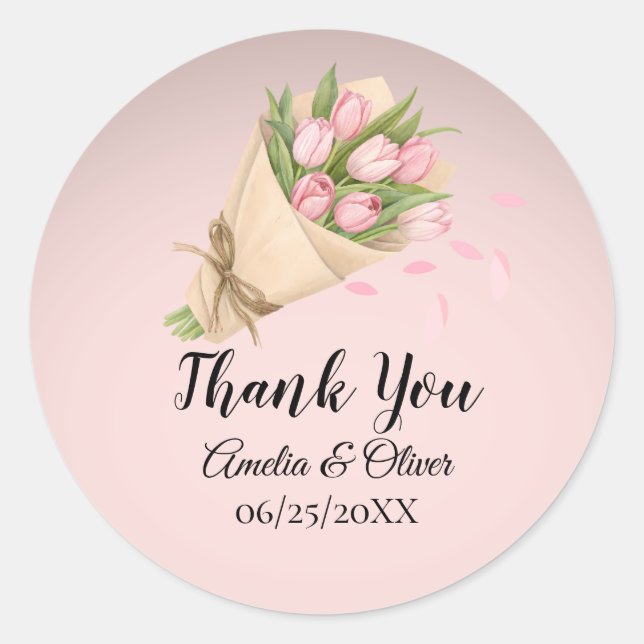 Elegante Niedliche Rosa Tulips Bouquet Wedding Runder Aufkleber (Vorderseite)