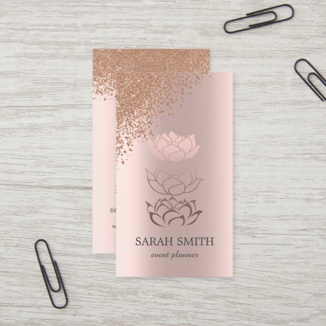 Elegante Niedliche Rose Gold Diamonds Lotus Visitenkarte (Vorderseite/Rückseite Beispiel)