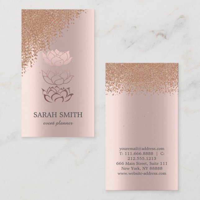 Elegante Niedliche Rose Gold Diamonds Lotus Visitenkarte (Vorne/Hinten)