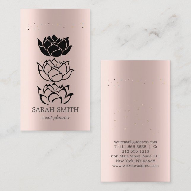 Elegante Niedliche Rose Gold Diamonds Lotus Visitenkarte (Vorne/Hinten)