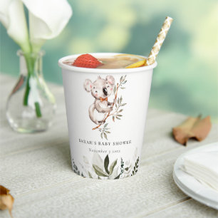 Elegante Niedliche Sleepy Koala Foliage Babydusche Pappbecher