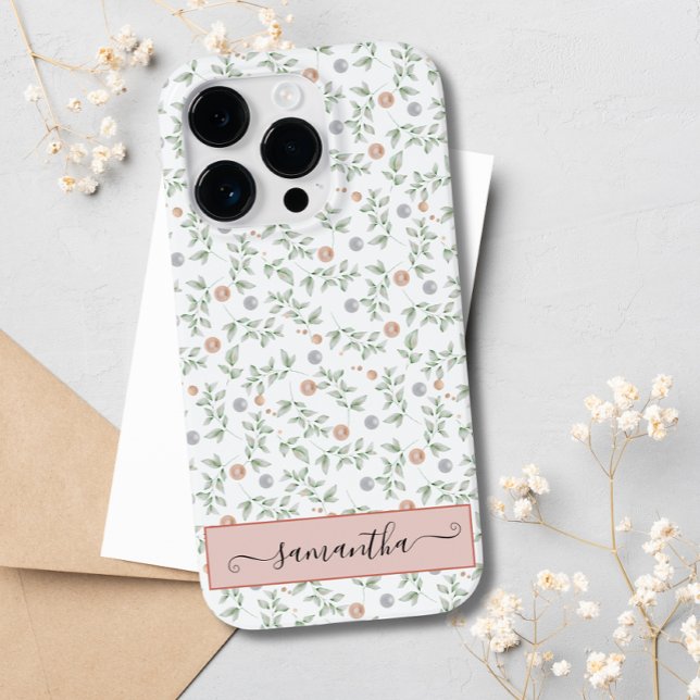 Elegante Niedliche White Foliage Blätter Pearls Cu Case-Mate iPhone 14 Pro Hülle (Von Creator hochgeladen)