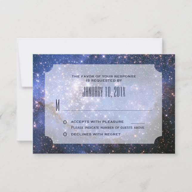 Elegante Night Sky / Space Theme Wedding RSVP Karte (Vorderseite)