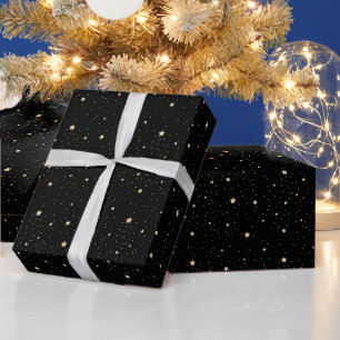 Elegante Night Sky Stars Black & Gold Celestial Geschenkpapier