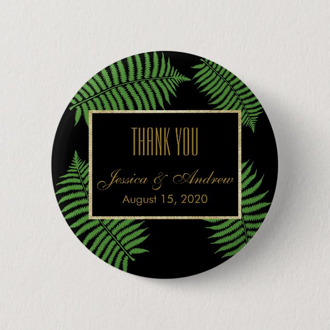Elegante noble Adlerfarn-Hochzeit Button (Vorderseite)
