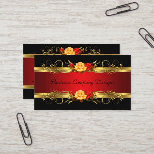 Elegante noble Goldschwarz-Rote Rosen Visitenkarte