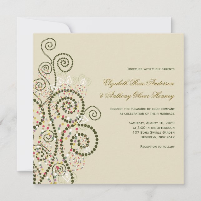 Elegante noble Wedding Boho grüne Spiralen laden Einladung (Vorderseite)