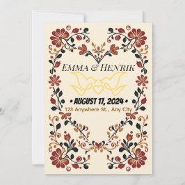 Elegante norwegische Rosemaling-Hochzeitseinladung Einladung