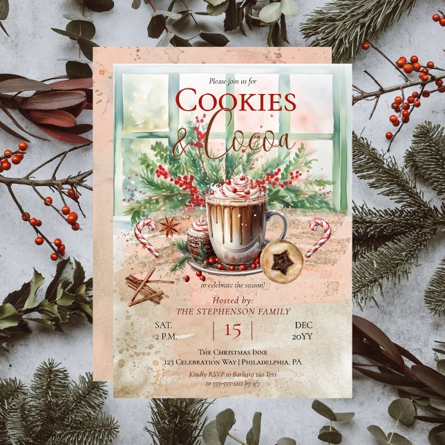 Elegante nostalgische Cookies und Kakaofeier Einladung (Elegant and Nostalgic Cookies and Cocoa Christmas Holiday Party Invitation)