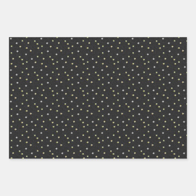 Elegante Nostalgische handbemalte Sterne auf Schwa Geschenkpapier Set (Vorderseite)
