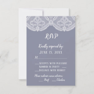 Elegante nostalgische Spitze Stahlblau Hochzeit RS RSVP Karte