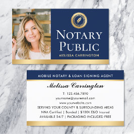 Elegante Notar Public Foto Gold Navy Blue Visitenkarte