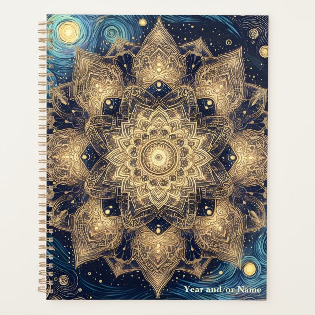 Elégante Nuit étoilée Nebula Blue Gold Mandala Art (Devant)