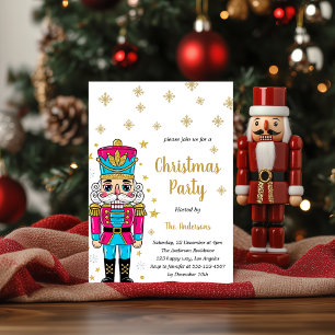 Elegante Nussknacker-Weihnachtsfeier   Gold Glitte Einladung