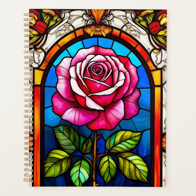 Élégante oeuvre en verre tendu d'un Rose dynamique (Devant)